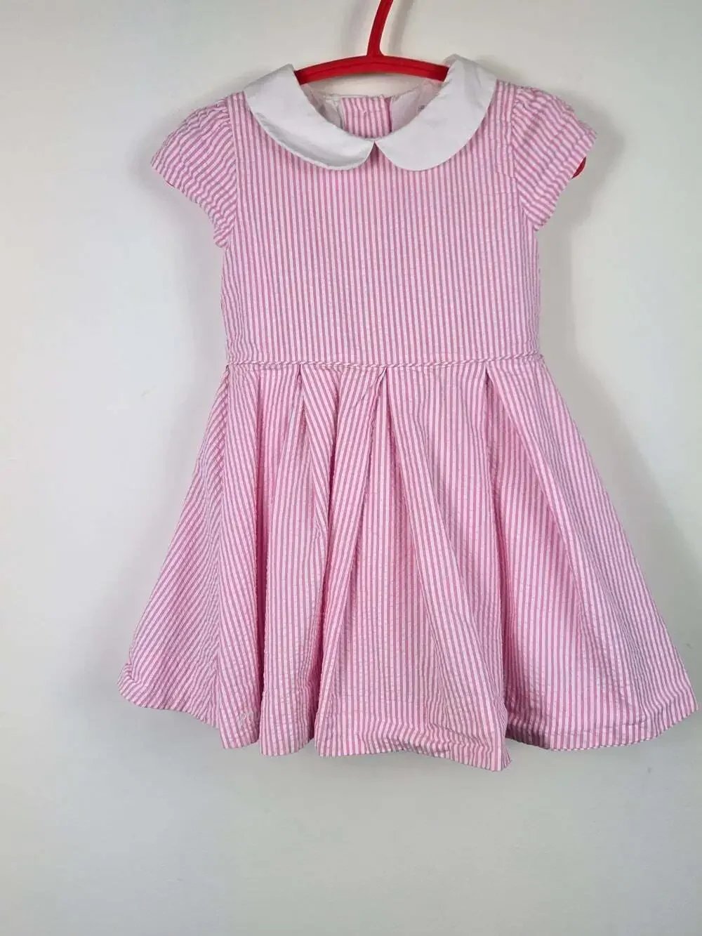 Ralph Lauren Baby Girls Pink Seersucker Dress & Bloomers Set 12M Peter Pan